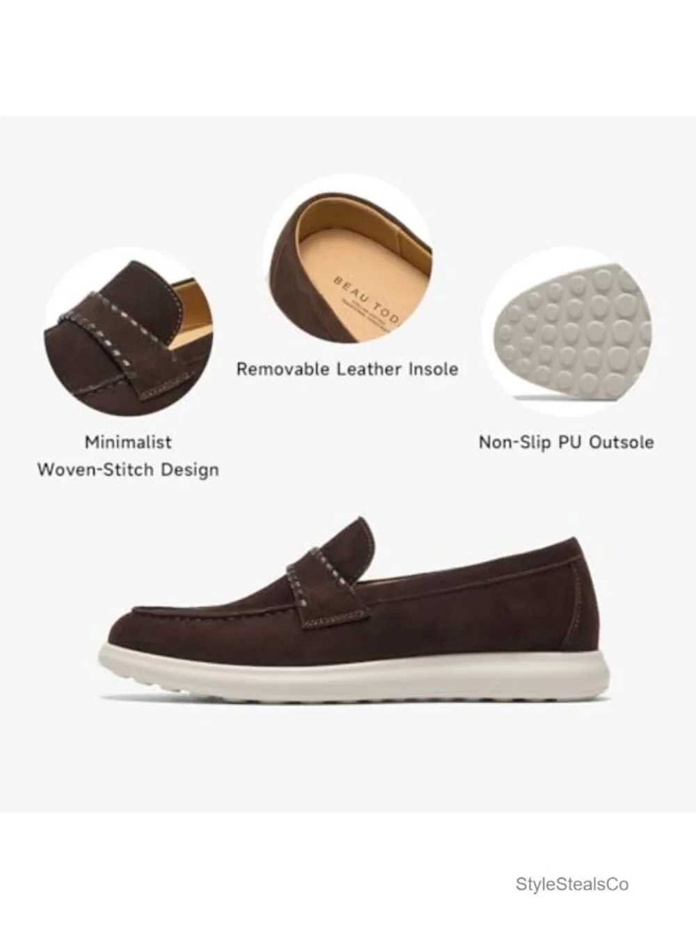 Women's Suede Penny Loafers, Comfortable Slip On Platform Flats, Non-Slip Work